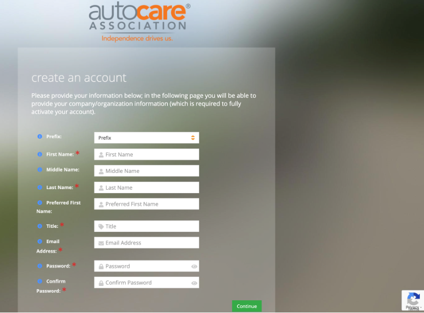 AutocareVIP 填写账号信息页面示意图
