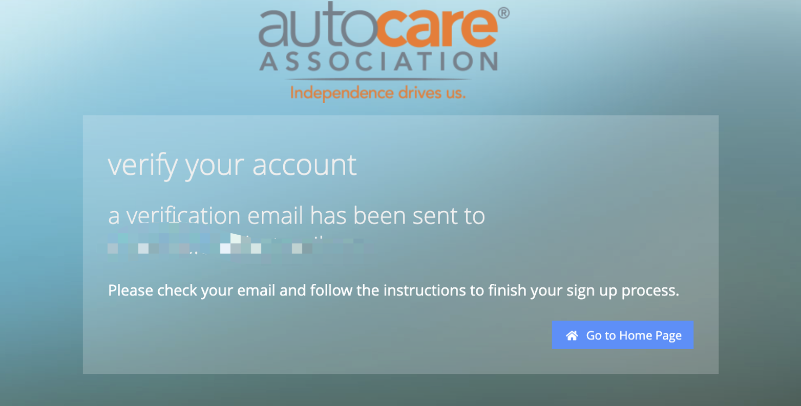 AutocareVIP 邮箱验证链接页面示意图